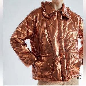 NWT Tach Geo Quilted Puffer Coat Metallic Bronze Copper Jacket Cottagecore sz L